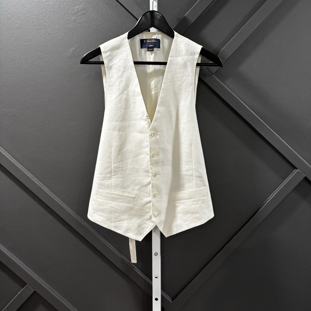 Brooks Brothers 1818 Milano Suit Vest Size 38R W32 Ivory 5 Button Waistcoat